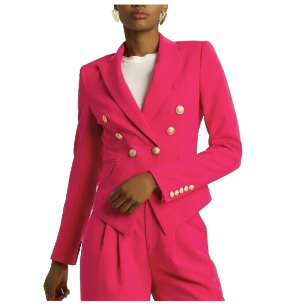 New Choosy Betsy Blazer Women Sz 2 Magenta Double Breasted Gold Accent Fitted R4